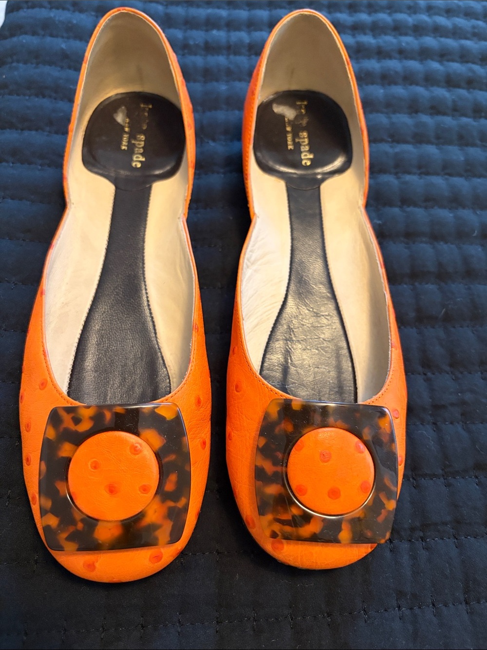 kate spade Orange Leather Ballet Flats with Tortoiseshell Accent